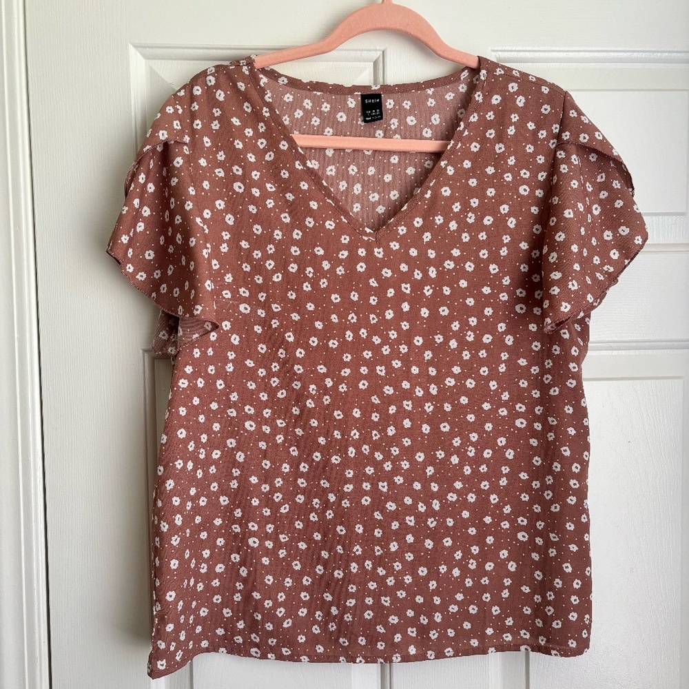 Floral Pink Blouse with Flutter Sleeves